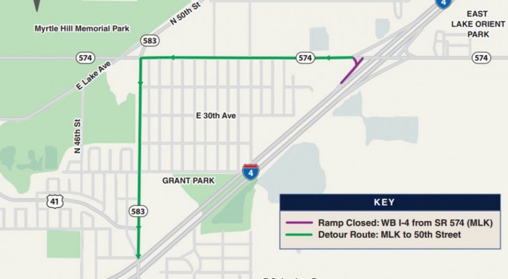 Westbound I-4 Ramp from SR 574 (Dr MLK Jr Blvd) Closing Nightly